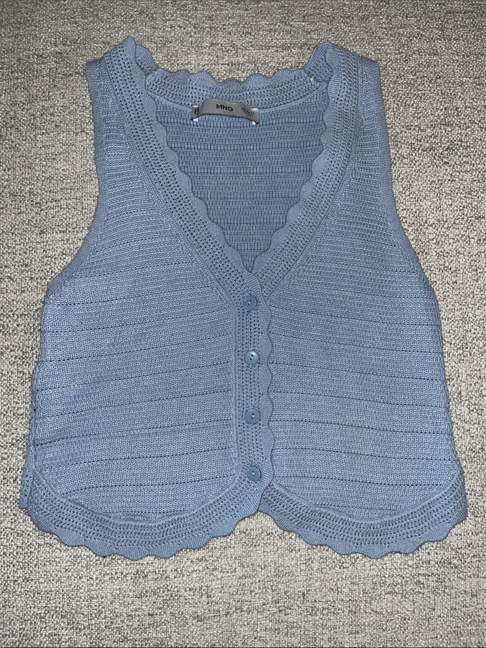 Mango Sky Blue Scalloped Neck Knit Top